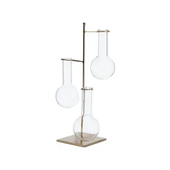 Soliflore en métal doré avec 3 éprouvettes en verre - 18 x 18 x 34 cm