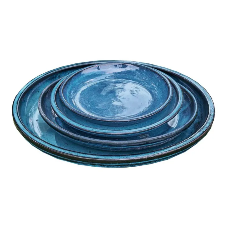 Soucoupe en grès émaillé bleu océan Decolines Littoral - Ø 22 cm