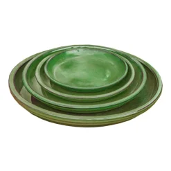 Soucoupe en terre cuite émaillée verte Poterie du Bousquet Costa - Ø 24 x H 3 cm