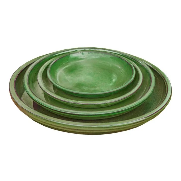 Soucoupe en terre cuite émaillée verte Poterie du Bousquet Costa - Ø 24 x H 3 cm