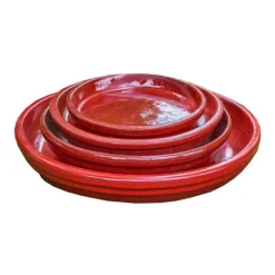 Soucoupe en terre cuite émaillée rouge Poterie du Bousquet Costa - Ø 32 x H 3,5 cm