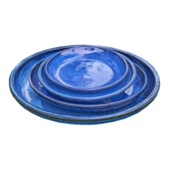 Soucoupe en terre cuite émaillée bleue Poterie du Bousquet Costa - Ø 24 x H 3 cm