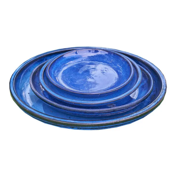 Soucoupe en terre cuite émaillée bleue Poterie du Bousquet Costa - Ø 24 x H 3 cm