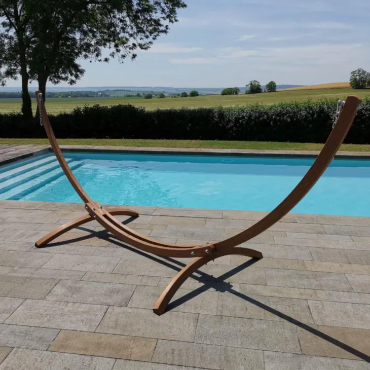 Support fixe pour hamac coloris beige en bois Jobek - 350 x 136,5 x 125 cm