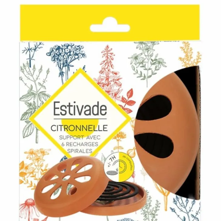 Support spirale terre cuite avec 6 spirales citronnelle coloris marron Denis & Fils