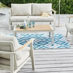 Tapis d'extérieur en polypropylène recyclé bleu Piscine - 240 x 150 cm