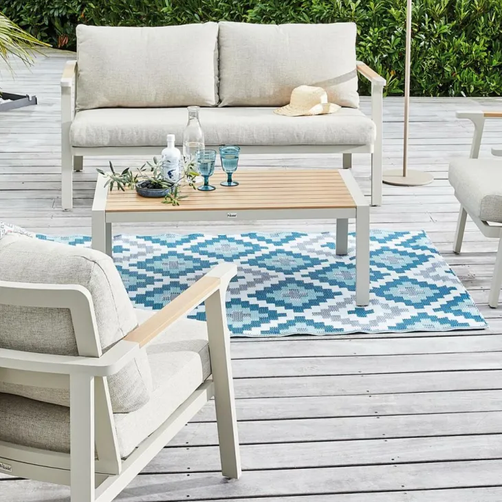 Tapis d'extérieur en polypropylène recyclé bleu Piscine - 240 x 150 cm