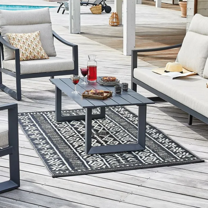 Tapis d'extérieur en polypropylène recyclé noir et crème Ethnique - 300 x 240 cm