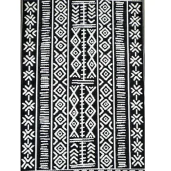 Tapis d'extérieur en polypropylène recyclé noir et crème Ethnique - 300 x 240 cm