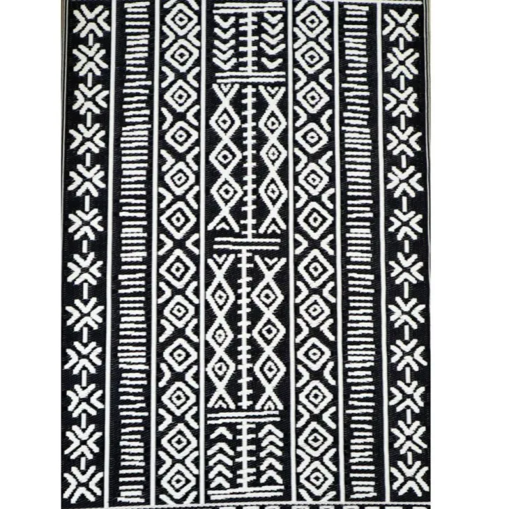 Tapis d'extérieur en polypropylène recyclé noir et crème Ethnique - 300 x 240 cm