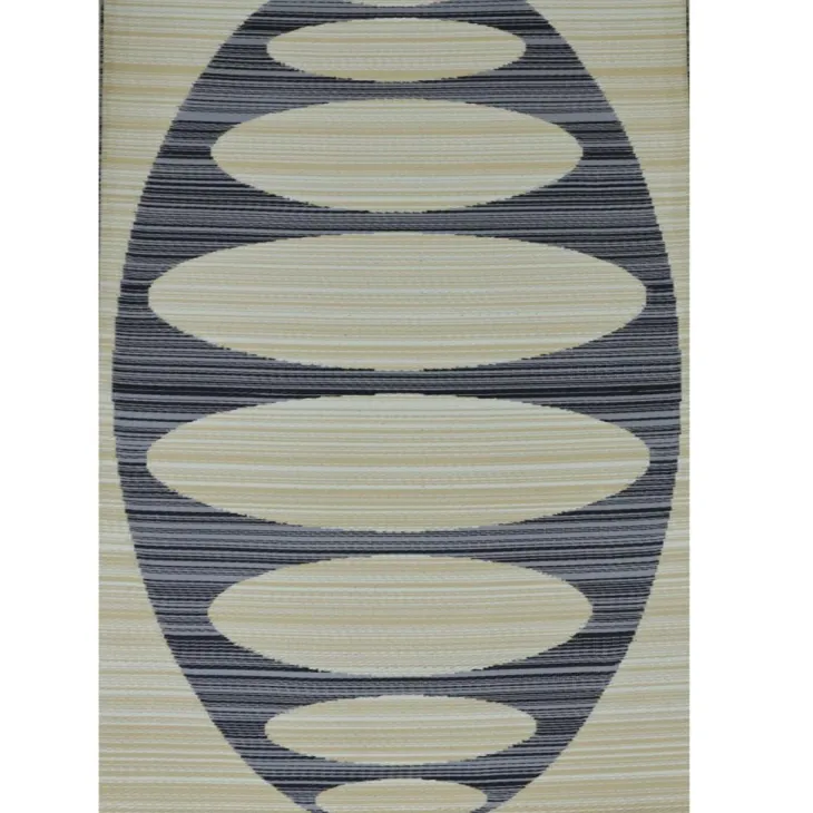 Tapis d'extérieur en polypropylène recyclé noir et beige Ovalie - 270 x 180 cm