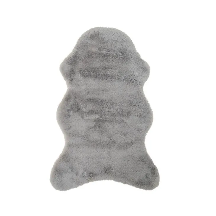 Tapis poils longs coloris gris en polyester - 50 x 90 cm