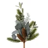 Tige artificielle verte avec feuilles argentées et pommes de pin - H 50 cm