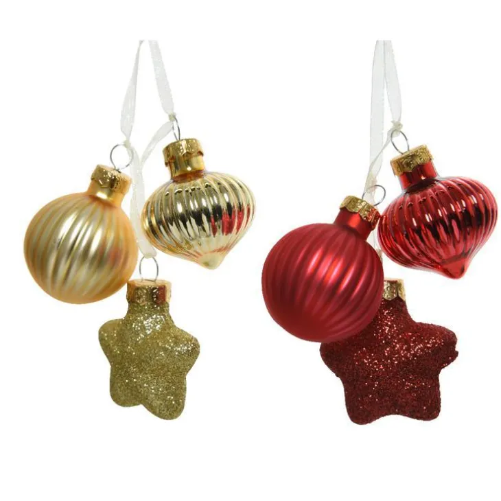Trio de figurine de noël en verre oignon, étoile et boule - 11,5 cm