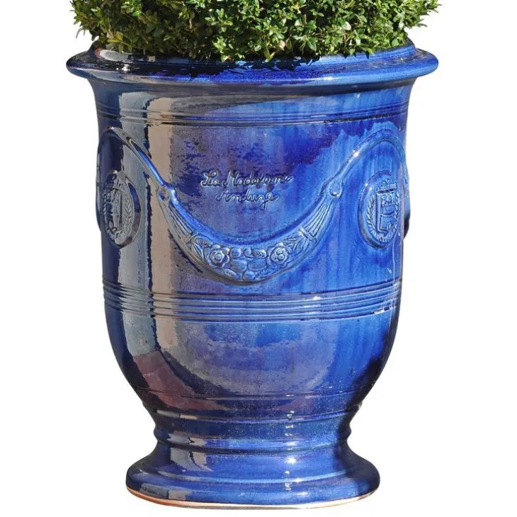 Vase Anduze mini bleu en terre cuite émaillée H 22 x Ø 17 cm