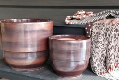 Vase en terre cuite émaillée marron Châtaigne Les Poteries d’Albi Rebord - Ø 35 x H 33 cm
