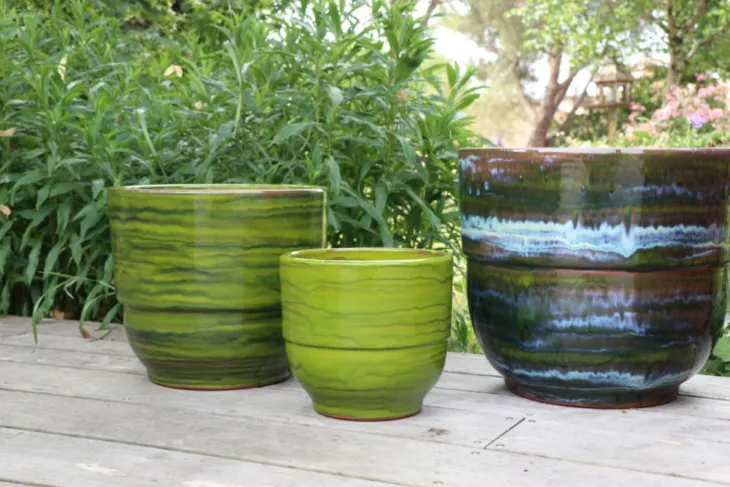 Vase en terre cuite émaillée vert Forêt Les Poteries d’Albi Rebord - Ø 35 x H 33 cm
