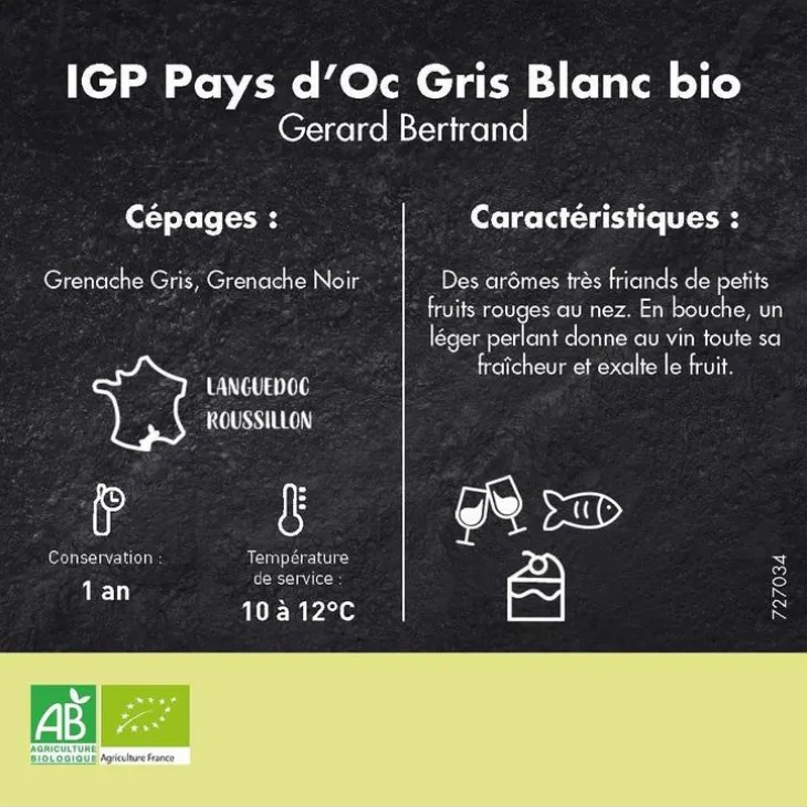 Vin rosé Gris blanc bio IGP Pays d’Oc - 75 cl